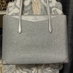 Shimmy Glitter Top Zip Tote Shoulder Bag silver Kate spade